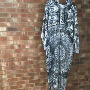 Electro Threads  Black White Mandala XL Unisex Adult Onesie Hoodie